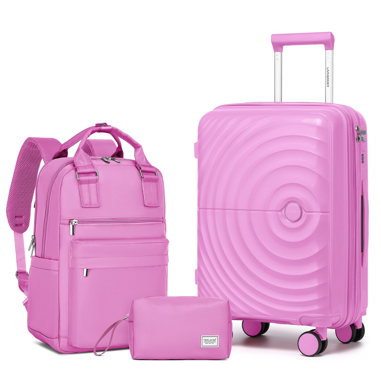 LARVENDER Expandable Carry On 3 Piece Luggage Set with Backpack 20 Inch
