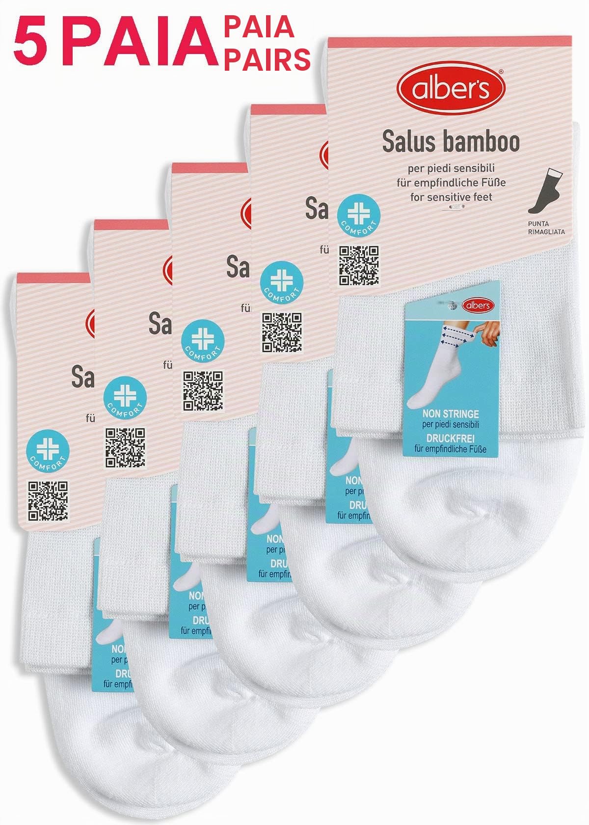 alber's SALUS BAMBOO - 5 Paia Calze Donna Bambù Comfort