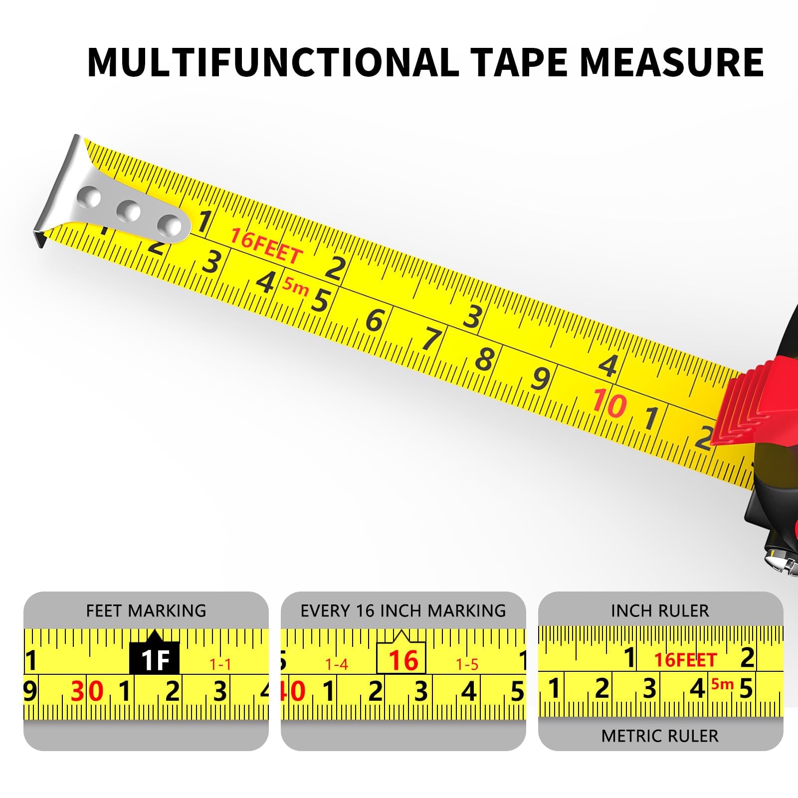 16FT Self-Locking Tape Measure - Precision & Durability -5