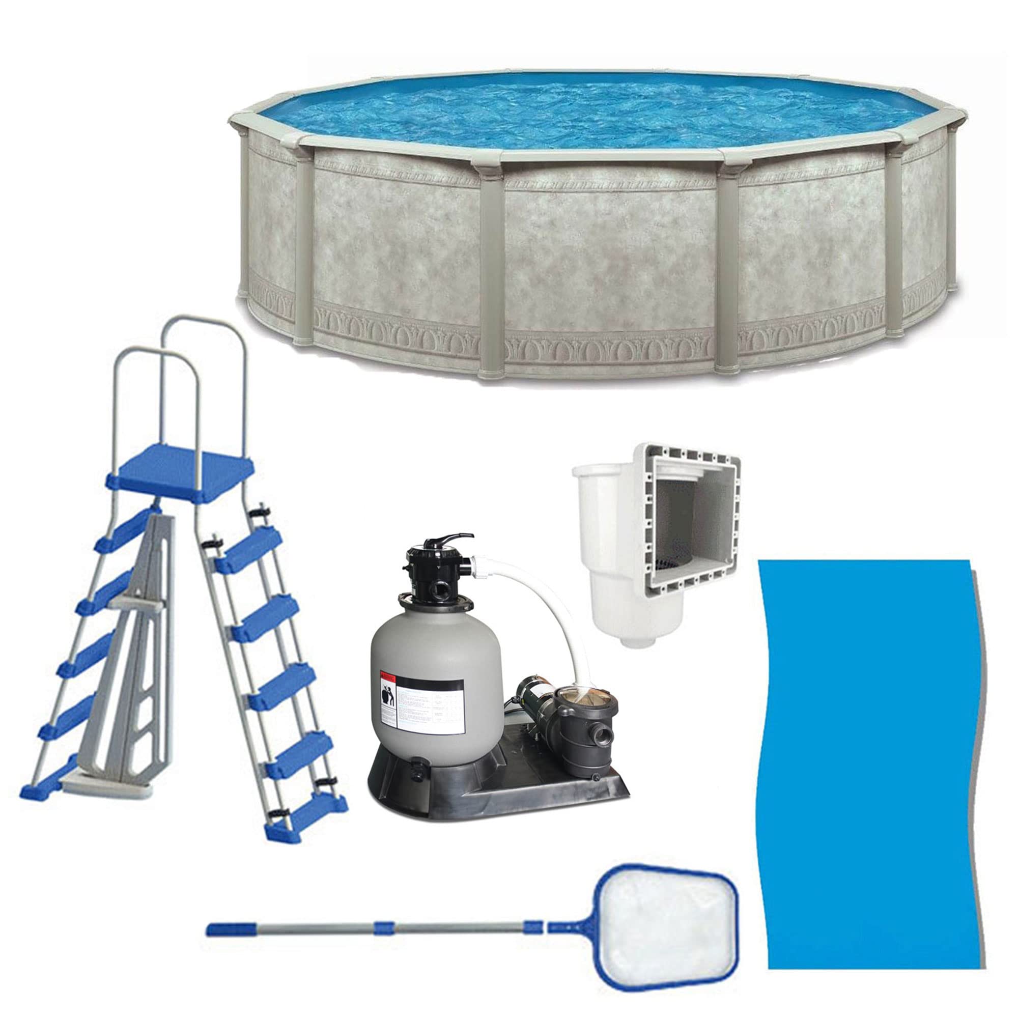 Aquarian Steel-Frame Above-Ground Pool Kit w/Pump & Leaf Skimmer, Venetian, 24'