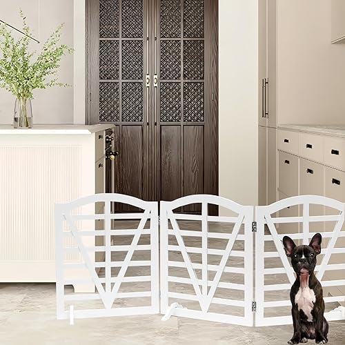 Miniatura 2 de Puerta de madera para perros, puerta independiente para mascotas, puerta plegable para mascotas, cercas para perros de interior con soporte de 3
