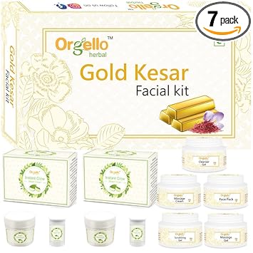 Orgello Herbal Gold Kesar Facial Kit combo (5 x 50 g ) for Glowing Skin + Instant Glow Bleach Cream (2 x 40 ml ) - for men women girls boys normal oily dry skin sls paraben mineral oil free
