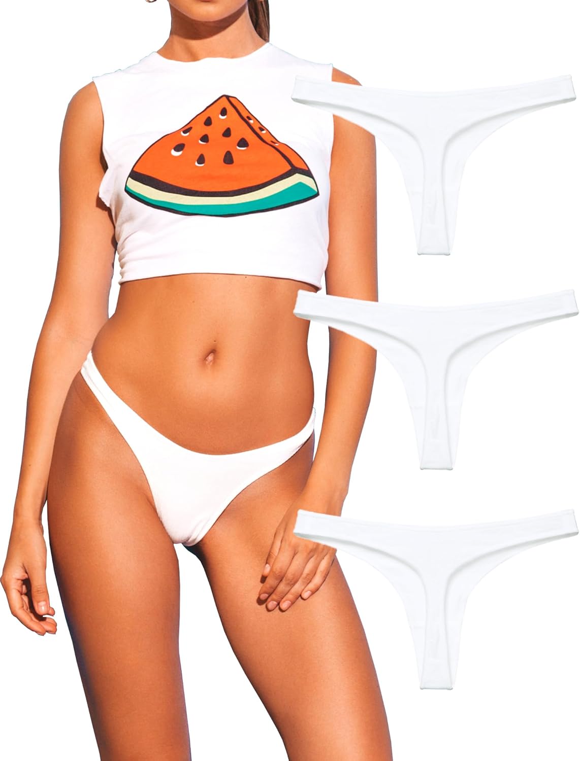Womens Cotton Thongs Underwear Breathable No Show Cheeky Panties Tangas Sexy for Everyday Workout 3 Pack Set