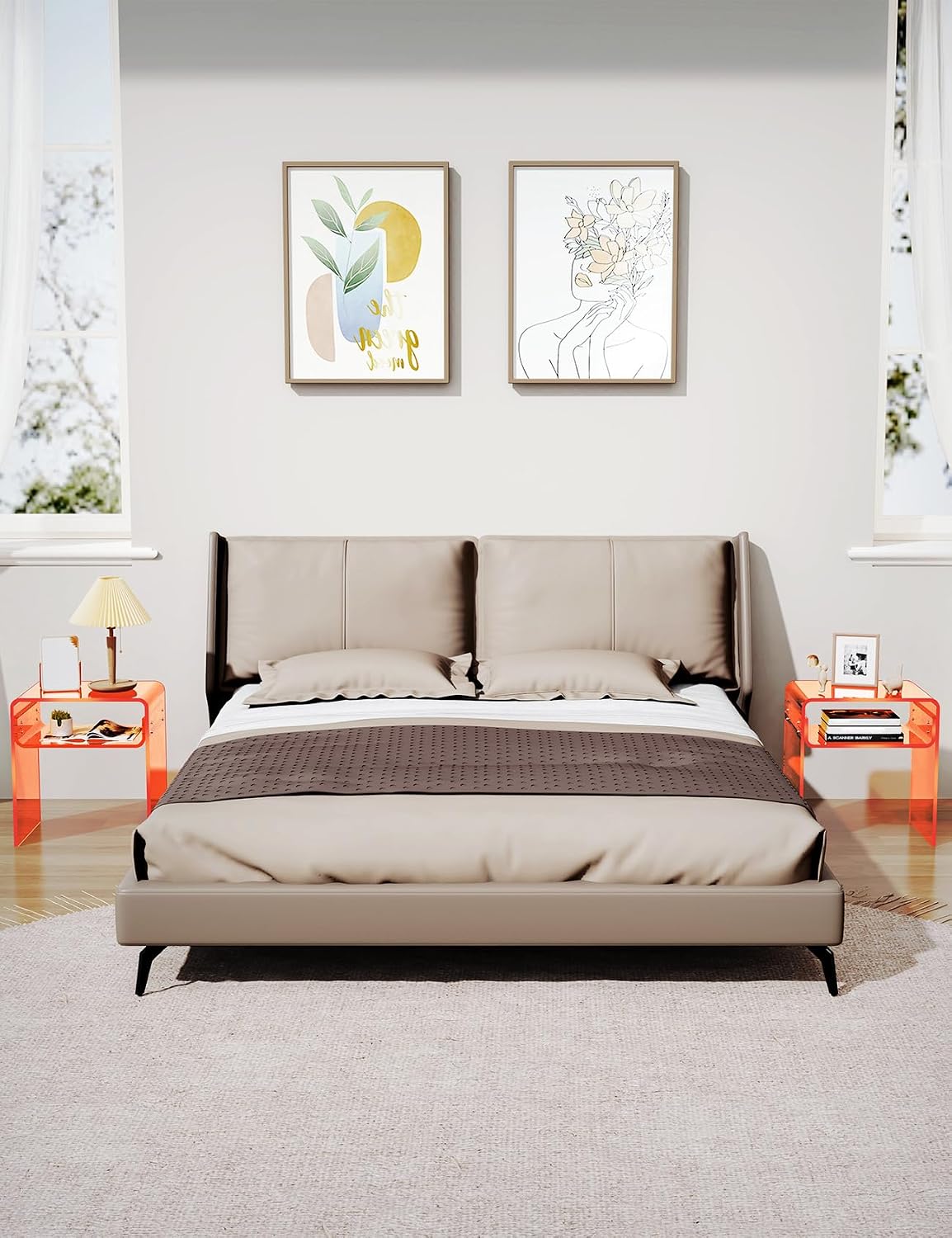 Clear Acrylic End Table 2-Tier Bedside nightstand for Living Room Bedroom Home Decor (Orange)