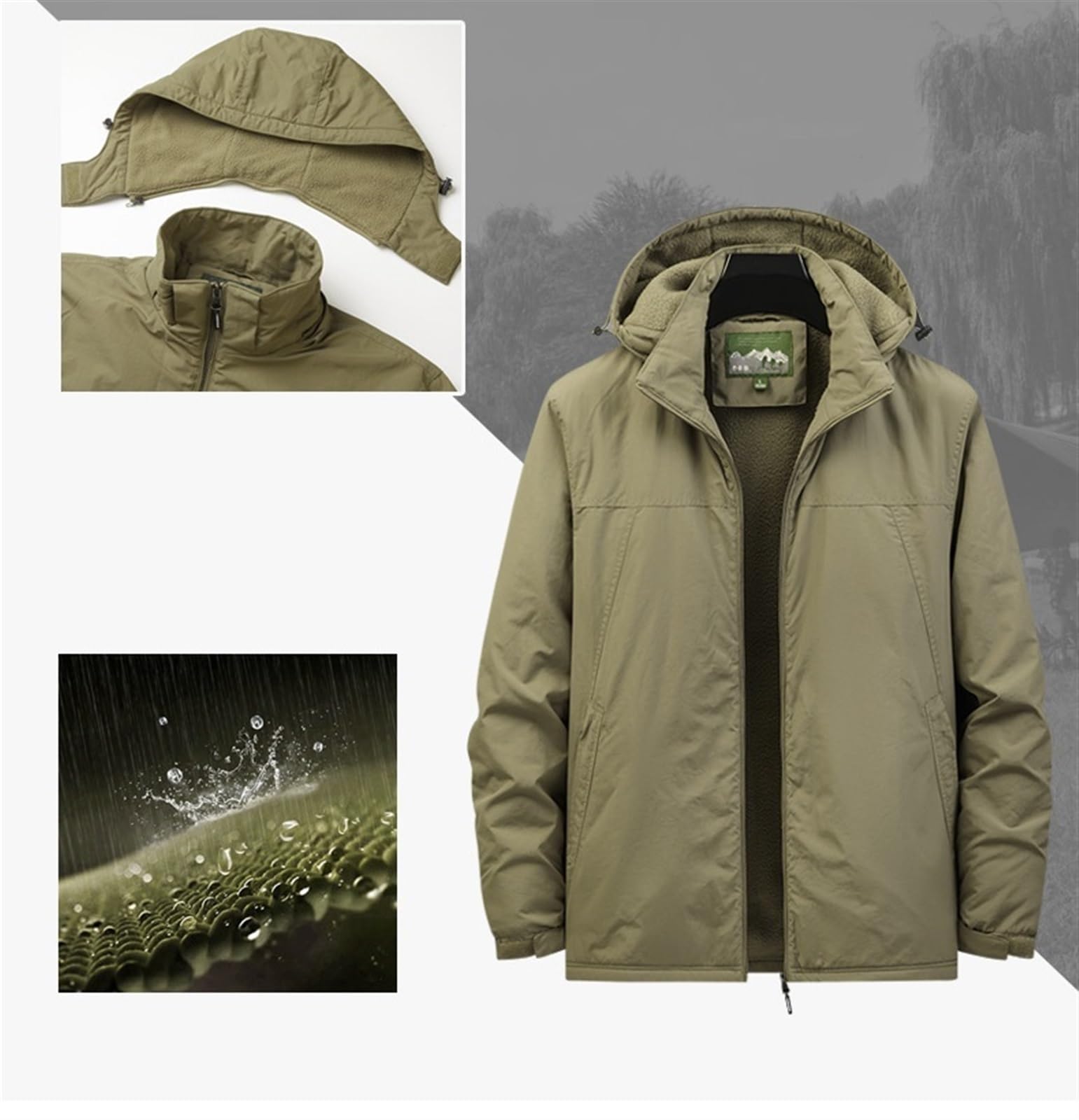 Męska Zimowa Kurtka Narciarska, Kurtka z Podszewką Polarową, Zewnętrzna Pogrubiona Kurtka Softshell, Wodoodporna, Wiatroszczelna Kurtka z Odpinanym Kapturem