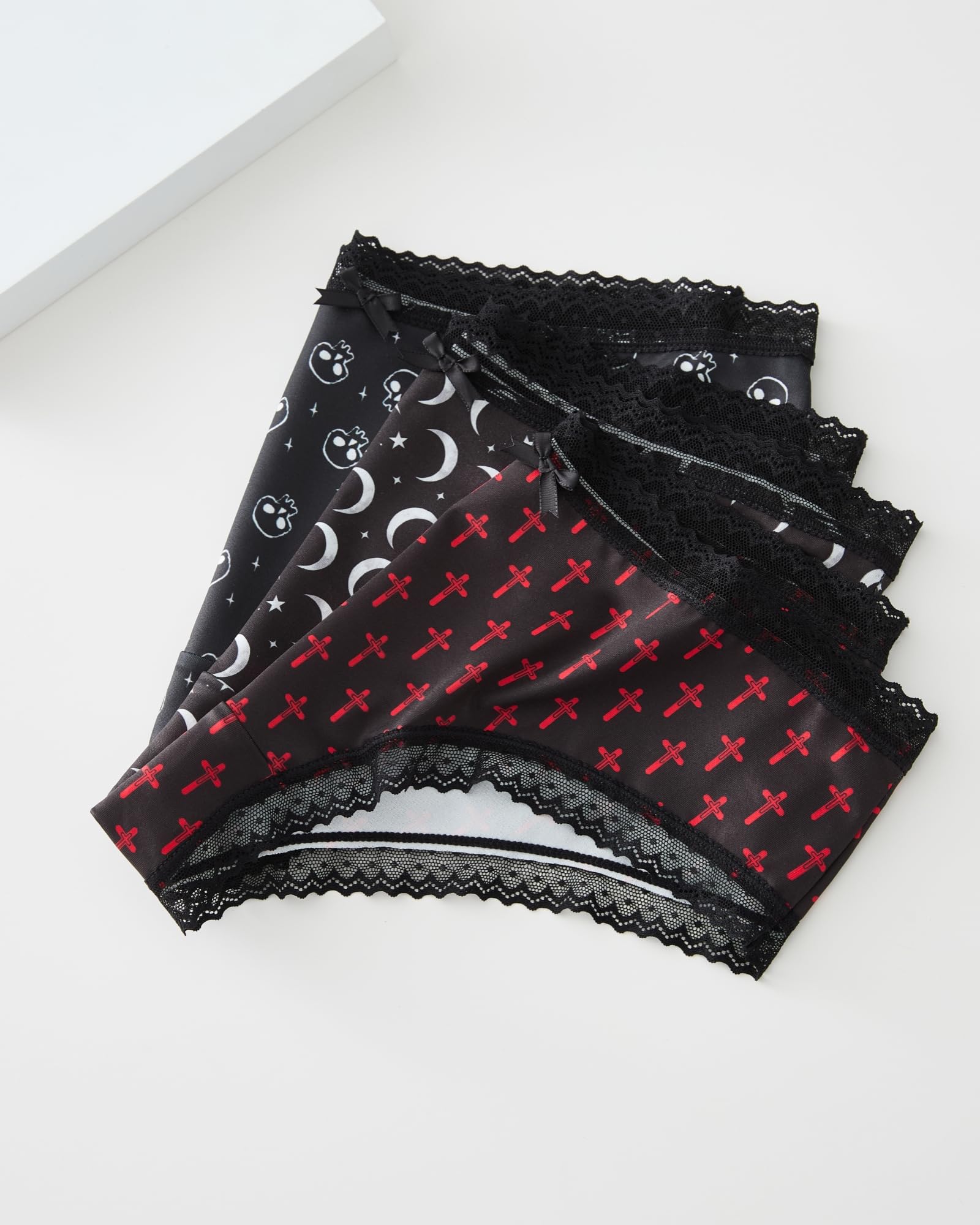 SENBEVINI 6-Pack Gothic & Cute Cheeky Panties for Women - Skull Lace Underwear Set: Small Multicolor8