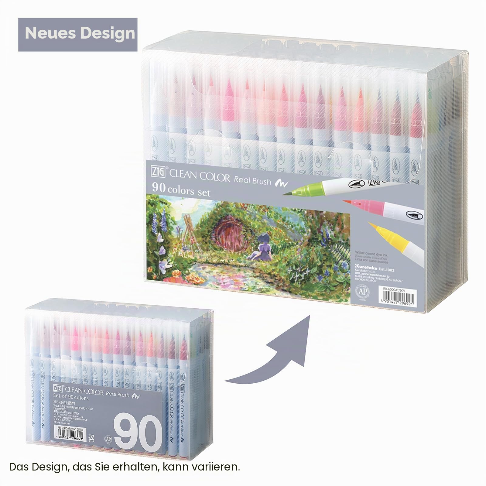Kuretake Kuretake Zig Clean Color Real Brush 90-Farben-Set, AP-zertifiziert, flexible Pinselspitze, professionelle Qualität, geruchlos, Xylol-frei, einfach zu erstellende schmale und breite Linien, he