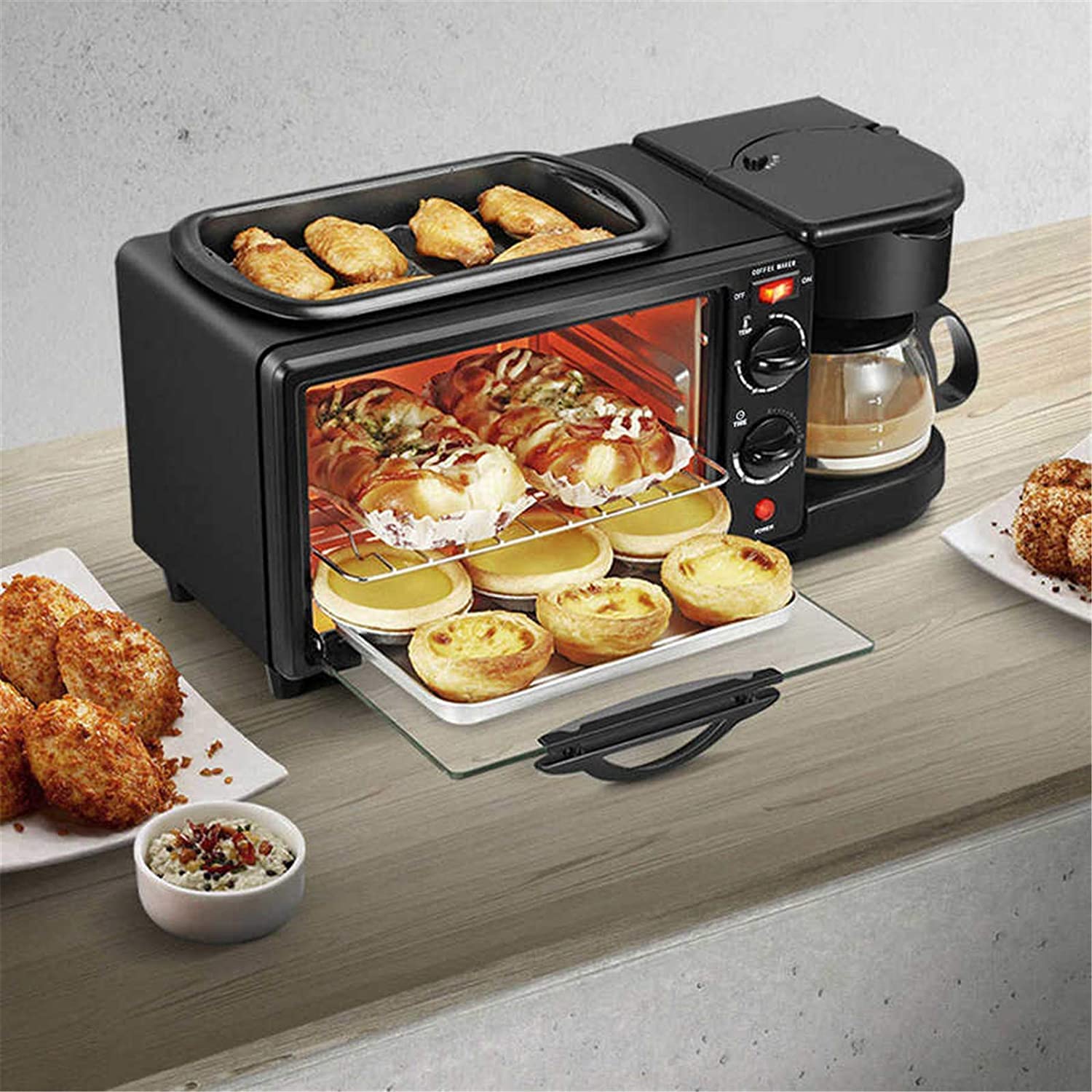 Forno Premium Convezione Fornello Alogeno Fornello Tostapane Forno Elettrico Padella Caffettiera Multifunzione 3 In1 Facile da Pulire Utile