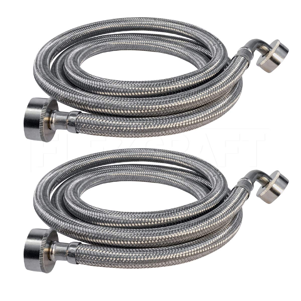 Everflow 2585-2 Washing Machine Hose With 90 Degree Elbow, for Hot and Cold Supply, Stainless Steel Water Connector with 3/4" NPT Female Thread, 5 ft. (Pack Of 2)