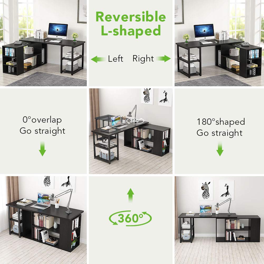 Buy LShaped Computer Desk, Tribesigns Rotating Corner Computer Desk with Bookcase and File