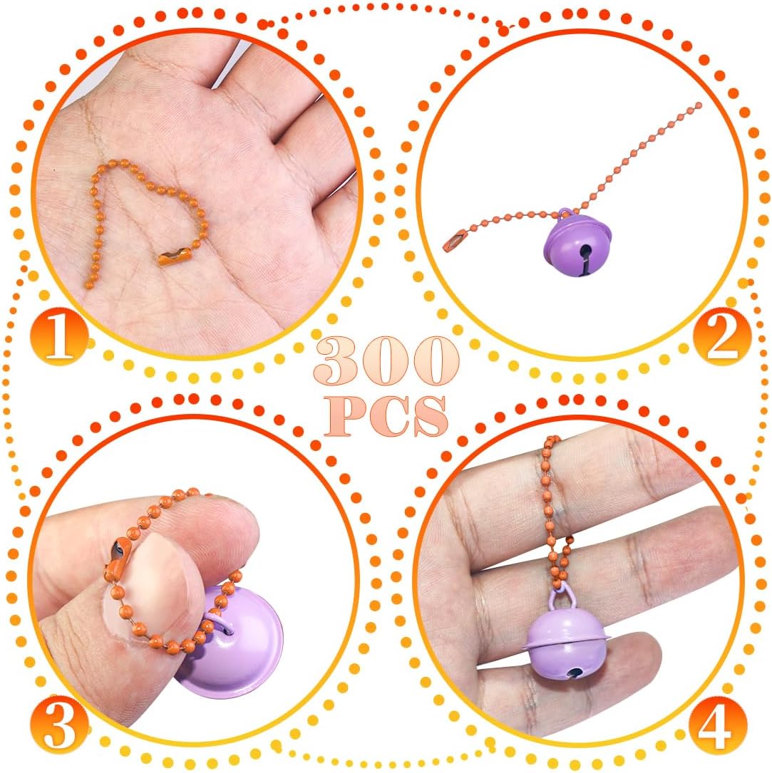 300Pcs Stainless Steel Ball Chain Set, 2.4mm Bead Chains with Connectors,3.93 Inch (100mm) Small Metal Chains for DIY Keychain, Dog Tag Necklace, Jewelry Making & Craft Projects (Orange) image 3
