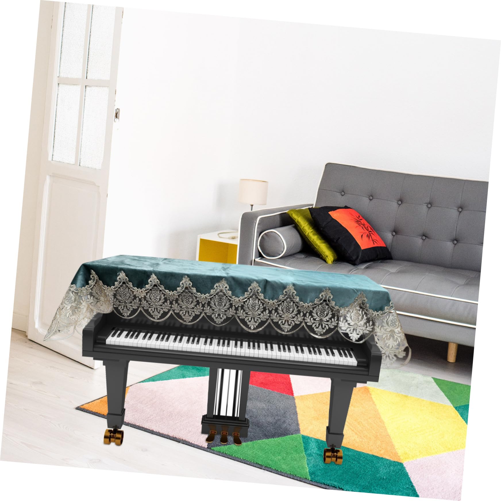 ibasenice Housse Demi-couverture pour Piano Électronique, Motif Dentelle Brodée, Polyester Pliable et Décoratif, Protection Anti-poussière pour Piano