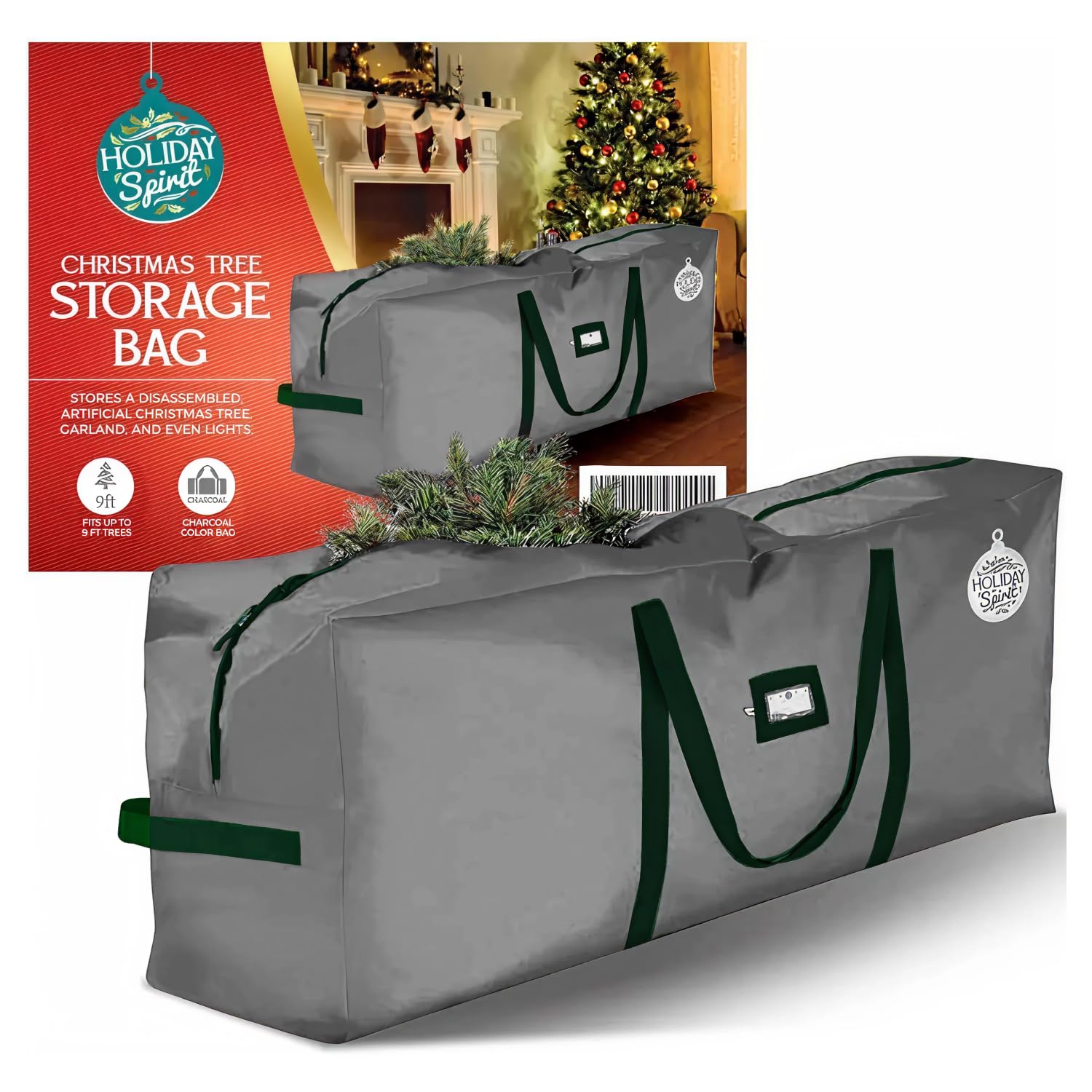 - HOLIDAY SPIRIT Christmas Tree Bag - Heavy-Duty and Waterproof 9ft Christmas Tree Storage Bag - 600D Oxford Material Protects from Dust and Moisture with Reinforced Handles and Dual Zipper (Charcoal)