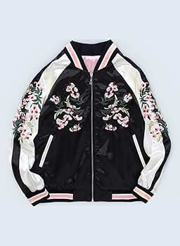 D&G ブルゾン　ロゴマーク　桜柄　ブルー　サイズ46 ヨコスカ] 男女兼用 龍桜刺繍マーク スカジャン リバーシブル