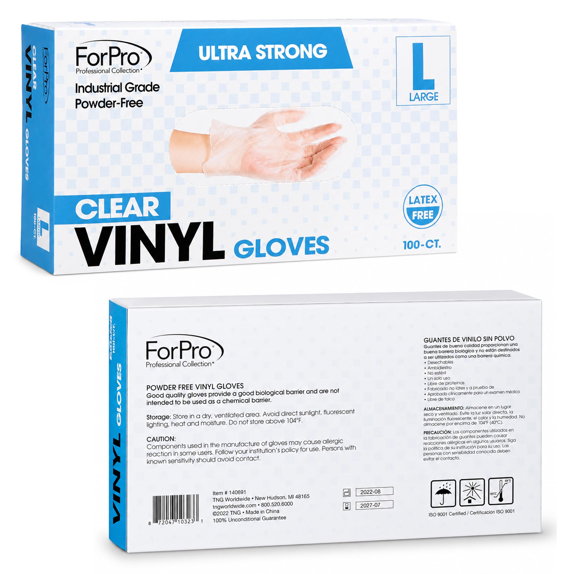 ETRSAIRL ForPro - Guantes de vinilo desechables, transparentes, de grado industrial, sin polvo, sin látex, no estériles, aptos para alimentos, 2,75 mil, palma de 3,9 mm, dedos grandes, 100 unidades