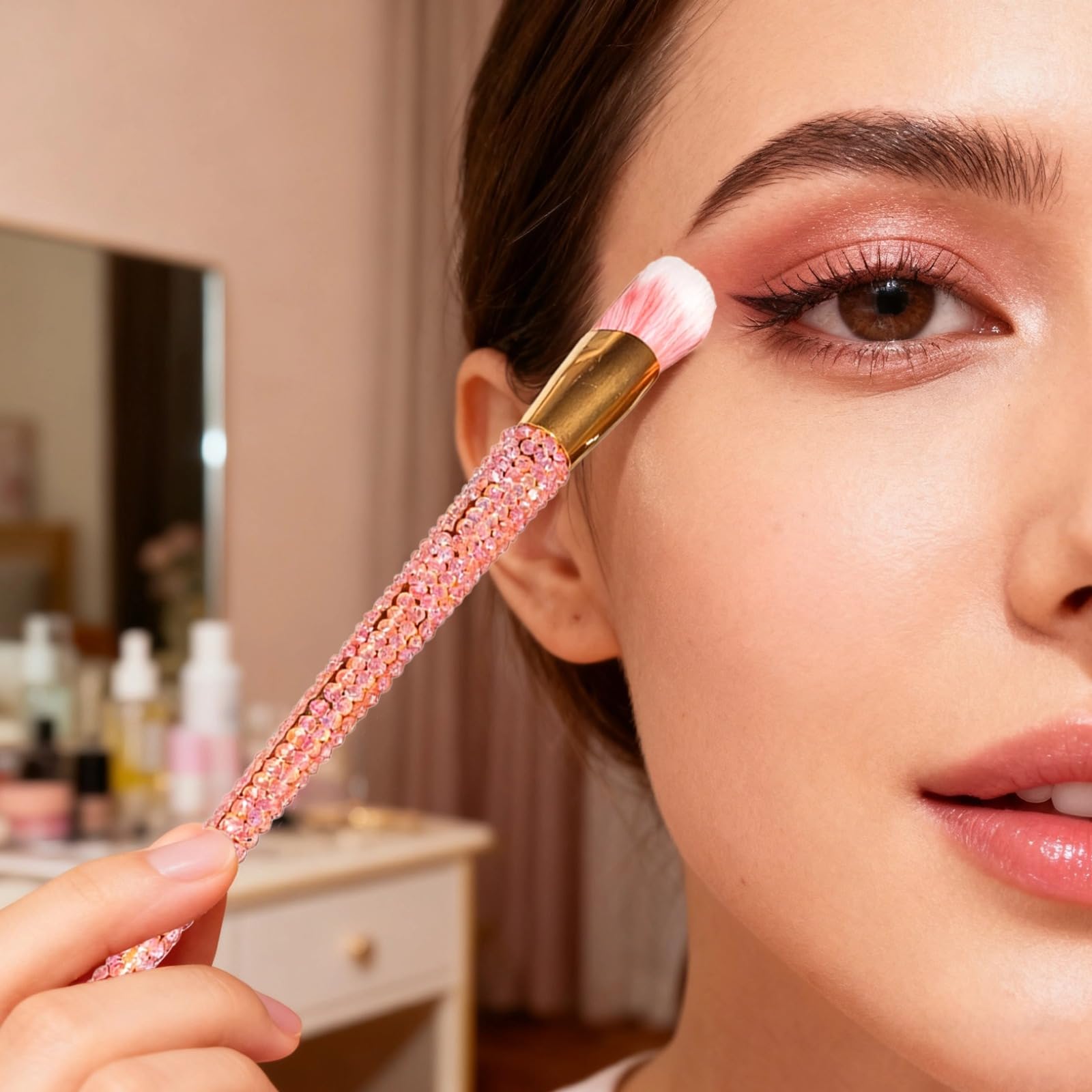 12er Set Schminkpinsel mit rosa Strasssteinen, Kristall-Design, professionelles Gesicht- und Augen-Make-up-Pinsel-Set, Blingbling Beauty Pinsel für Damen und junge Mädchen