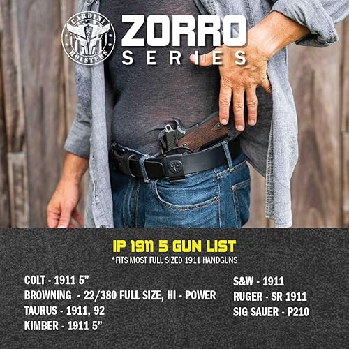 Miniatura 4 de Cardini Leather - Funda de cuero IWB, se adapta a la mayoría de pistolas estilo 1911, accesorios para Kimber, Colt, S&W, Remington, Ruger, fundas de