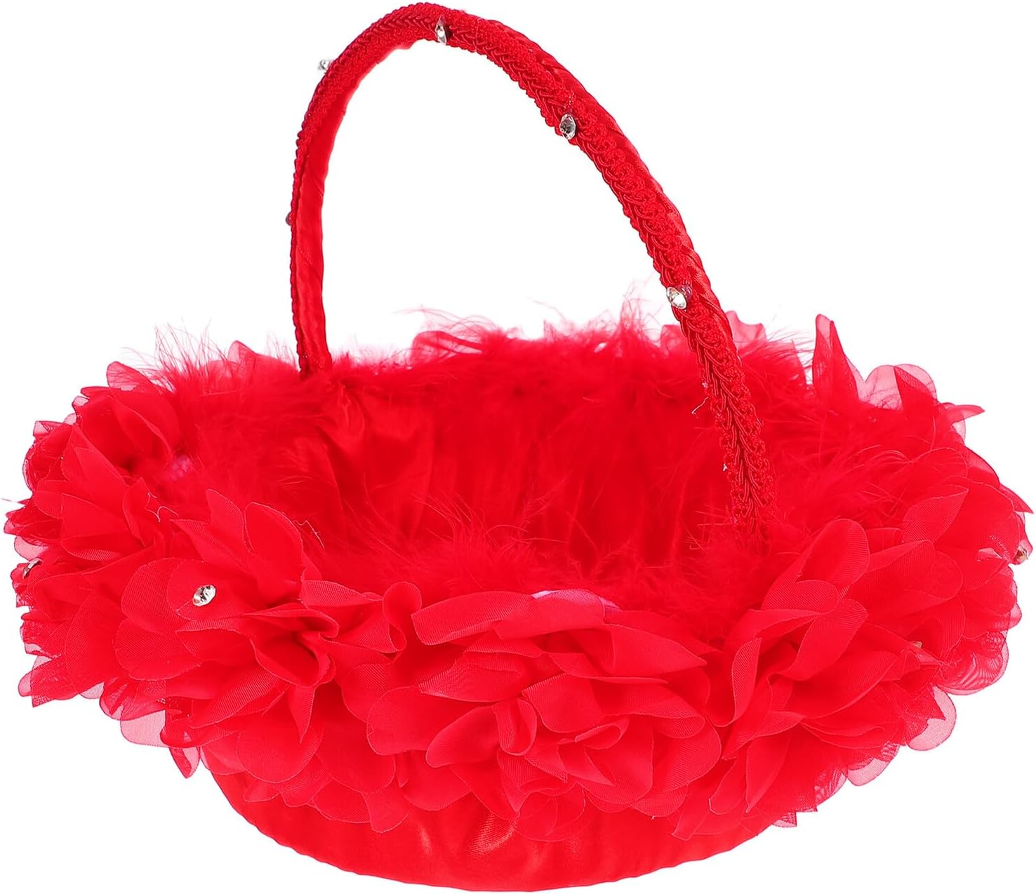 KALLORY Wedding Flower Basket for Flower White Red Pink Lace Imitation Silk Petal Basket for Western Wedding Ceremony and Party Supplies