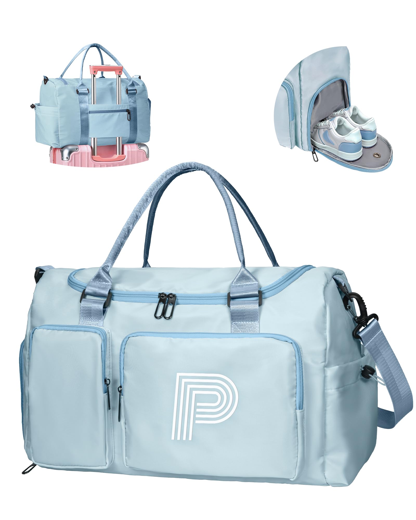 Elilier Kids Travel Duffle Bag, Initial Gym Bag for Girls, Sports Bag, Personalized Weekender Bag with Shoes Compartment, Graduation gifts, Girls