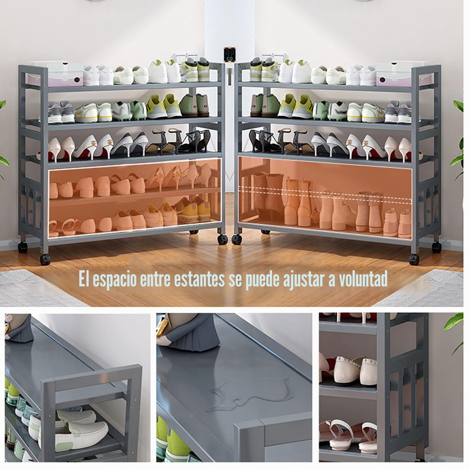 9 Niveles Zapatero de Pie para Entrada con Ruedas, Zapateros de Bambú DIY 27-45 Pares de Zapatos de Almacenamiento de pie Zapatero para Sala de Estar, vestidor y Pasillo(Color:A,Size:50CM)