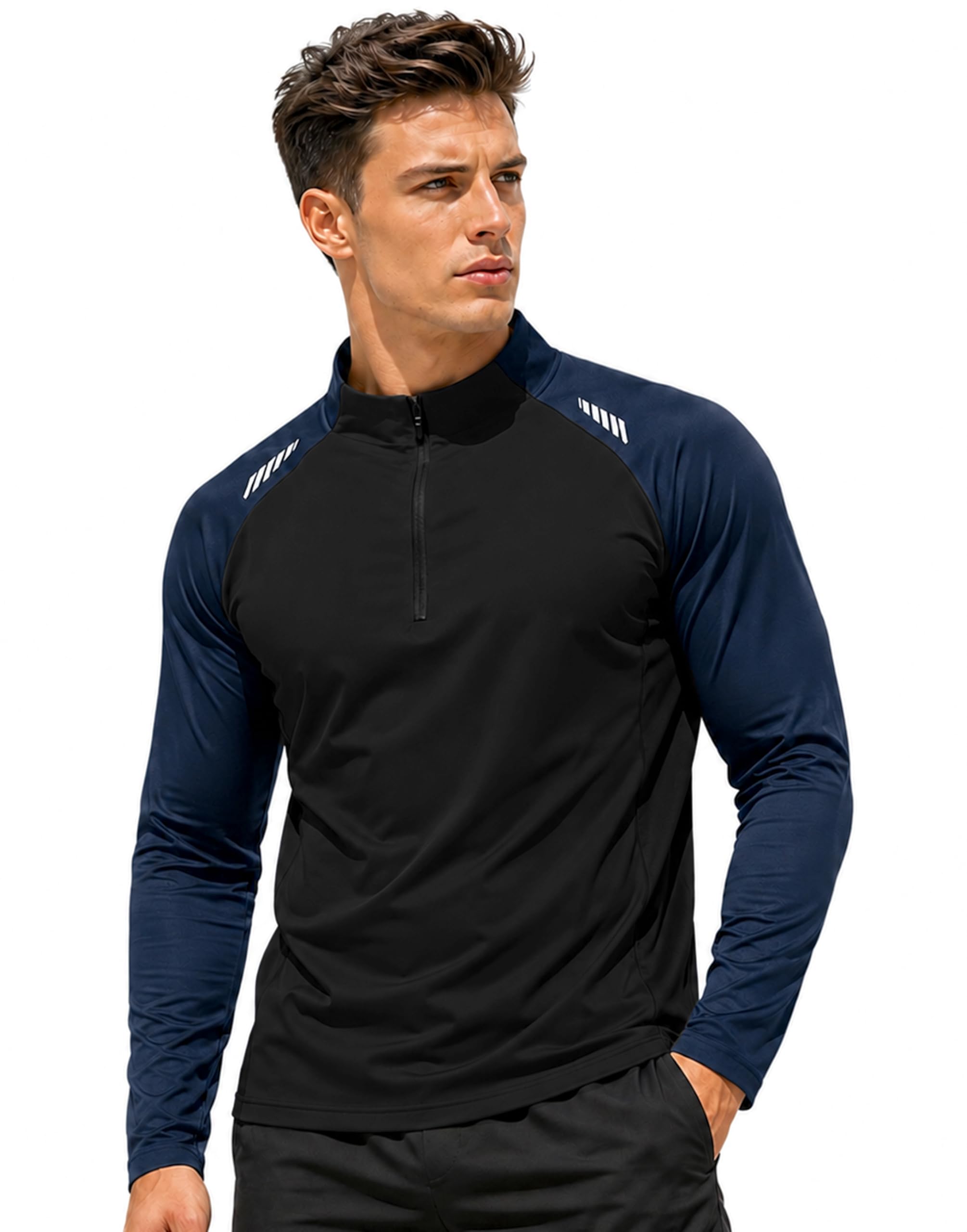 peppyzone Dry Fit High Neck Zipper Full Sleeve Sports T Shirt for Men | Polyester Quick Dry Gym Workout Running Athletic Activewear Tshirt for Man-picture-58