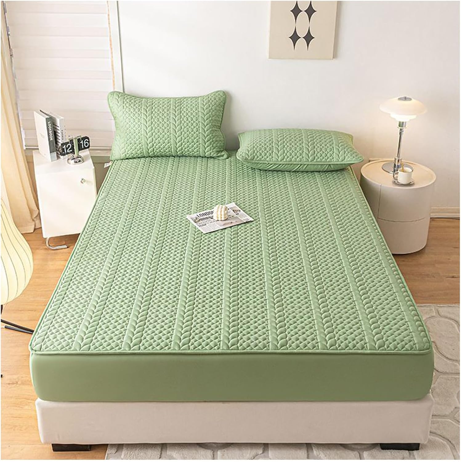 Washed Cotton Fitted Sheet Skin Friendly Breathable Mattress Cover, Twin Bed Mattress Protector, Machine Washable, Elastic, Breathable, Soft(Light Gray,90x200cm)