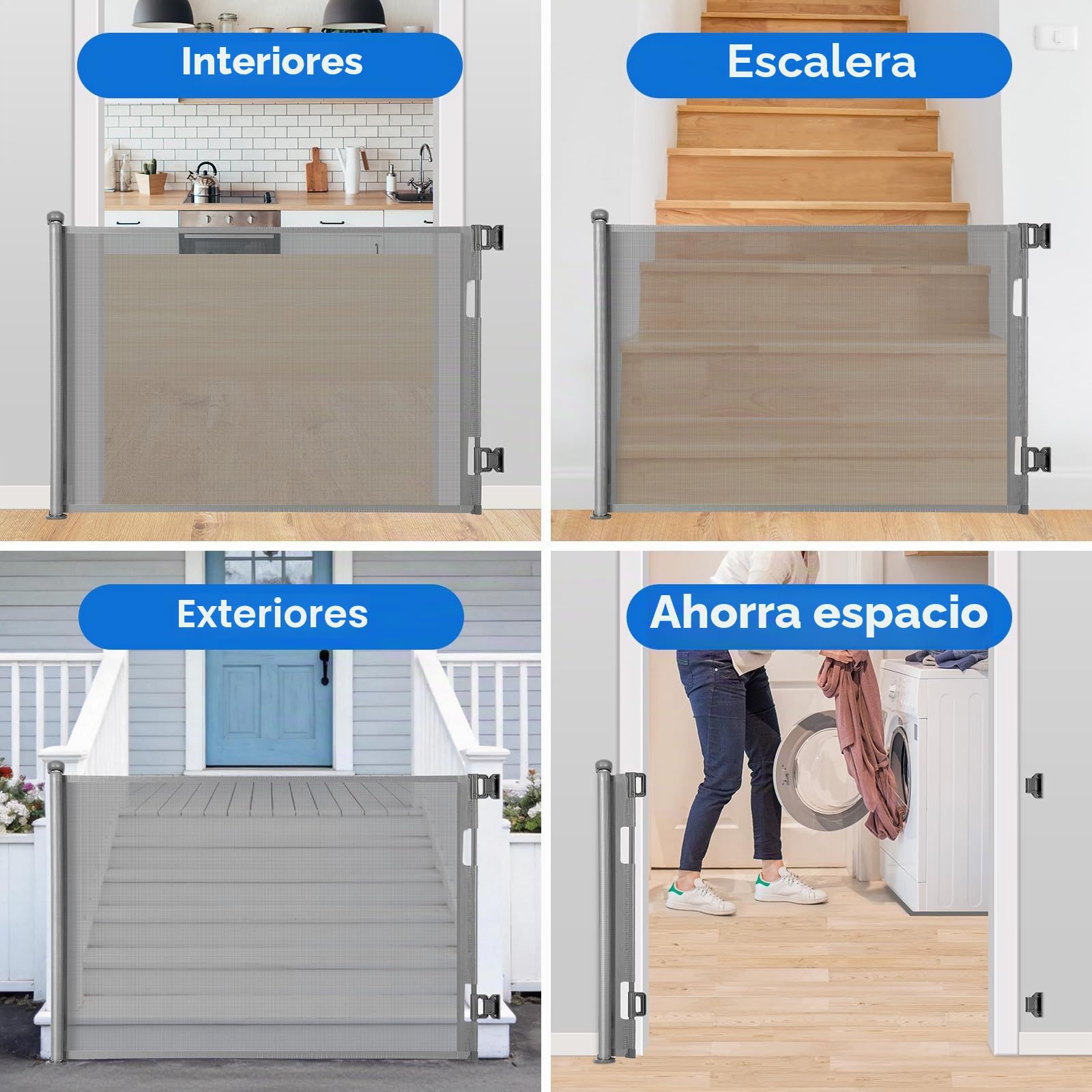Puerta Seguridad Bebé Extensibles, 0-140 cm Barrera Seguridad Niños y Perros, Vallas de Seguridad para Niños Escaleras y Pasillos, Interiores y Exteriores (Gris)