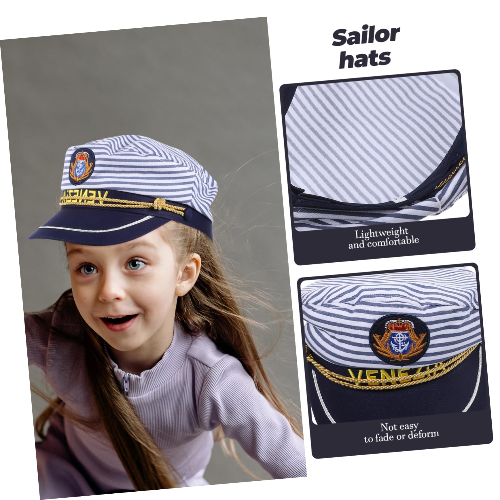 Didiseaon Cappello da Marinaio Cosplay 2 Pezzi in Cotone, Regolabile | Visiera Curva, Ricamo Blu a Righe, per Party e Viaggio, Taglie Adulto 58cm e Bimbo 54cm