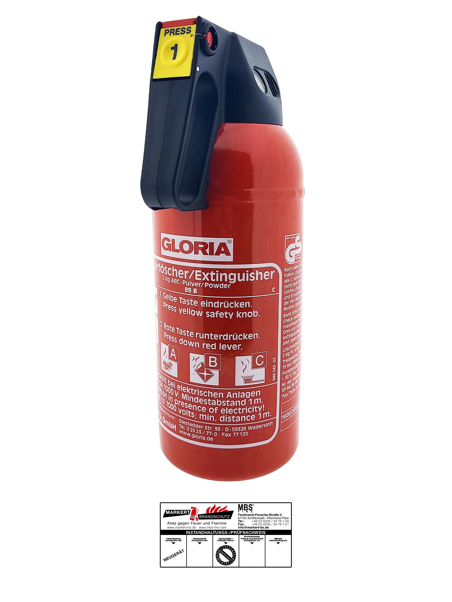 gloria P2GM 14730000 Pulverfeuerlöscher 2kg Brandklasse: A, B, C