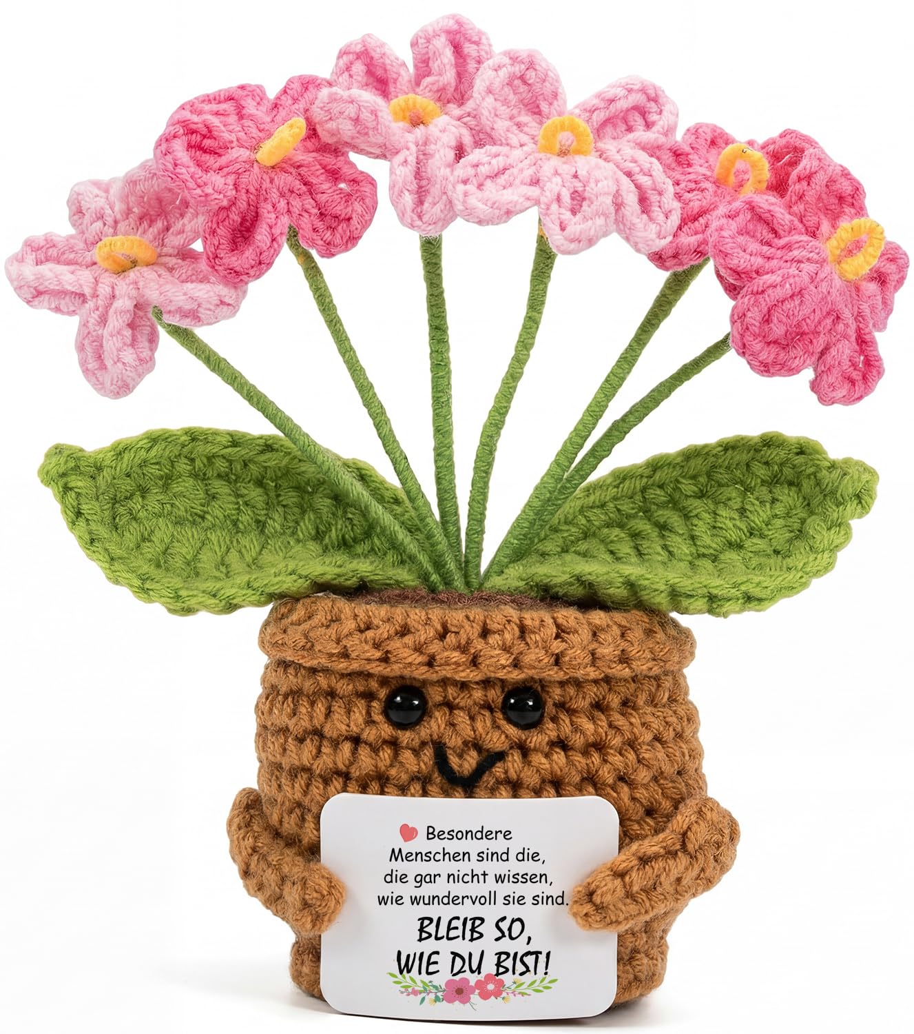 Aruigu Geschenke für Mama, Handgefertigtes Häkelblume mit Karte, Geschenk & Glücksbringer für Mutter Geburtstag Muttertag Weihnachten, Lustige Personalisierte Kleine Geschenke Frauen