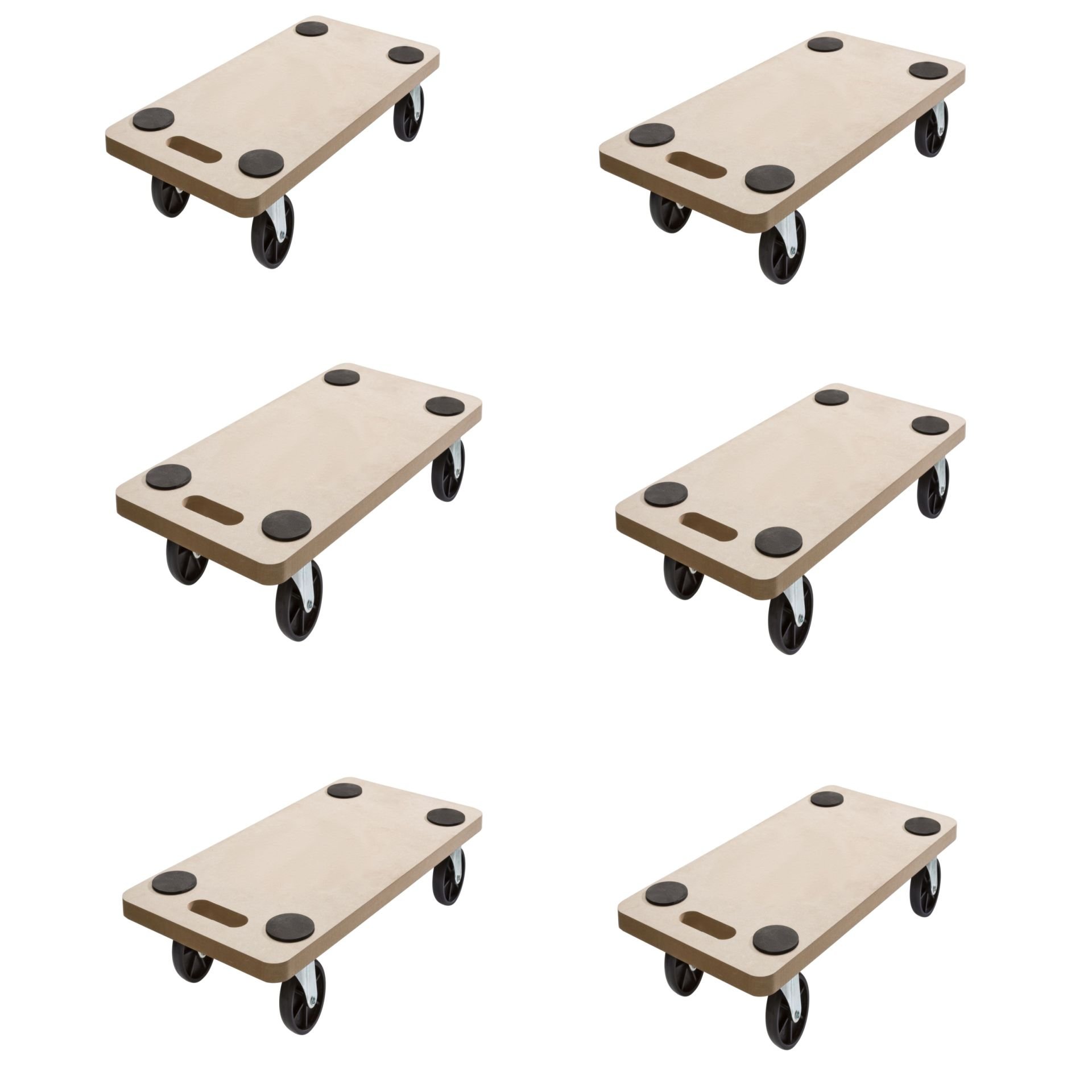 SCHEPERS (6 Stück) SWV 400031 Rollbrett Transportrolle Möbelroller Roller | MDF, PP | max. 200kg | 58 x 30 x 12 cm