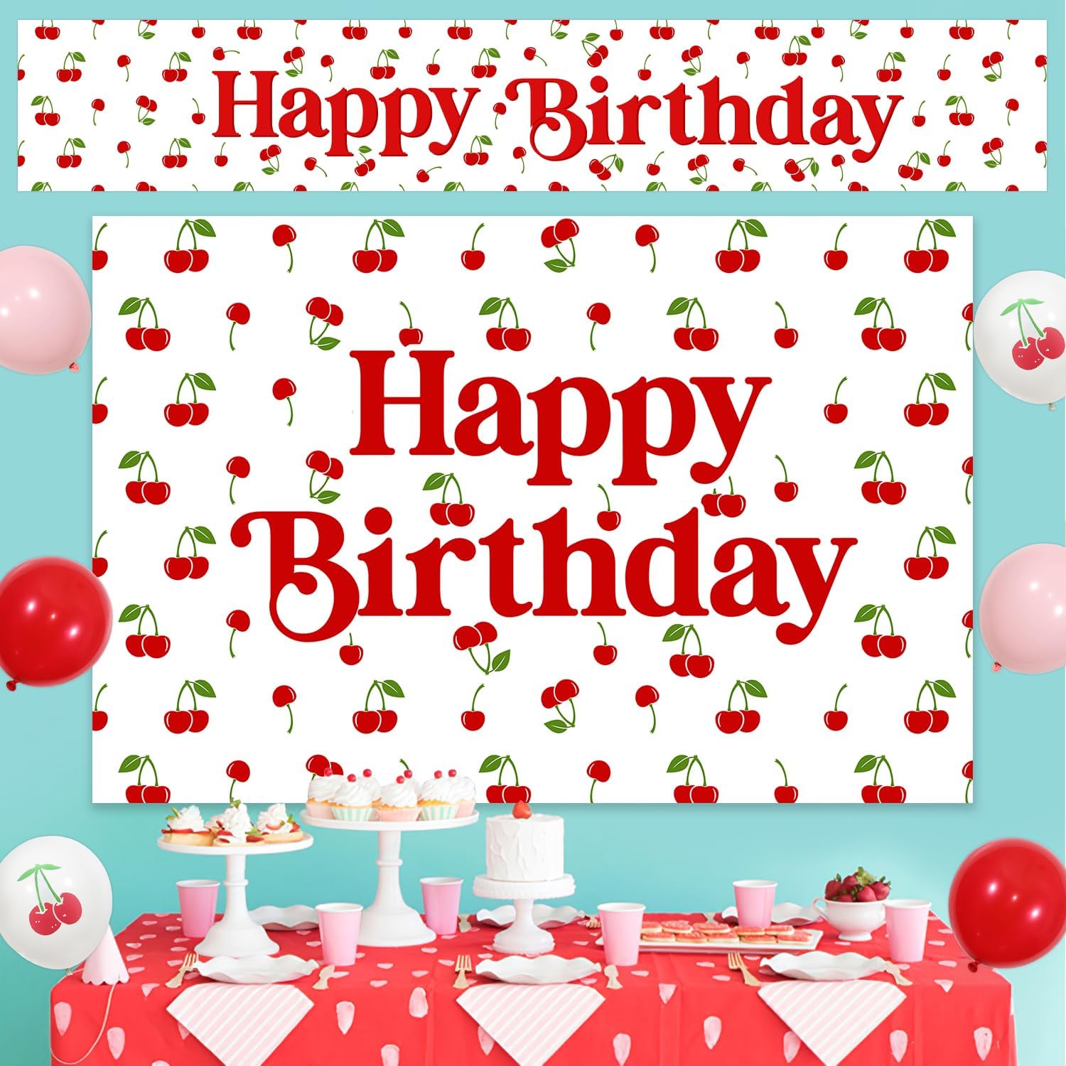 Cherry Themed Birthday Party Decorations Cherry Happy Birthday Yard Banner Cherry Sweet Backdrop She's the Cherry on Top Decor Latex Balloons for Girls Fruit Cherry Themed 1st 2nd 3rd Birthday