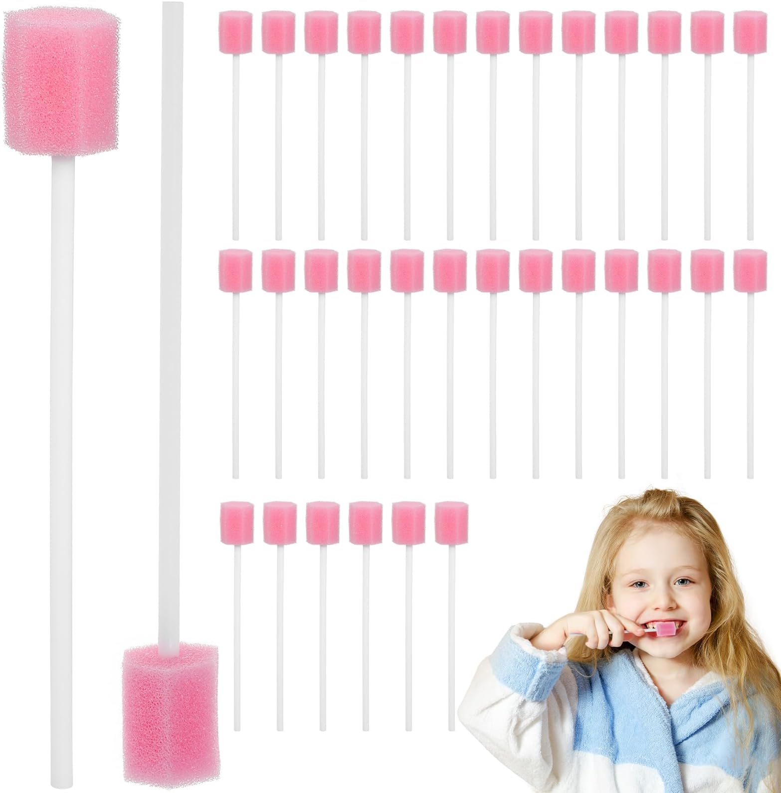 100Pcs Disposable Mouth Swabs for Oral Care, Dental Mouth Swabs Sponge on a Stick, Swab for End of Life Care, Teeth Cleaning Tools for Oral Care and Sensitive Gums (Pink)