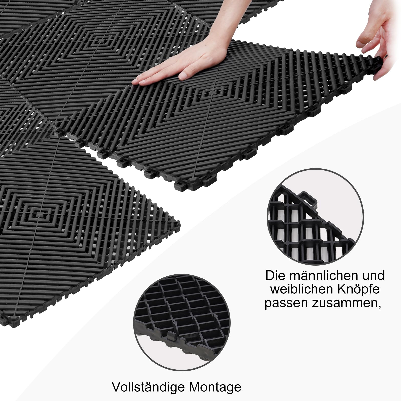 QUATTRO LINE BY POLYDAL - 6 Dalles Pour Garage Noir En Polypropylène (40x40x1.8cm) - Sans Travaux | Leroy Merlin