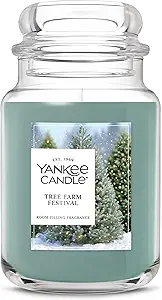 Yankee Candle Large Jar Scented Candle with up to 150 Hour Burn Time, Premium Plant Wax Blend for Consistent Burn, 22 oz Jar Candle with Room Filling Fragrance, Tree Farm Festival