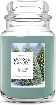 Yankee Candle Large Jar Scented Candle with up to 150 Hour Burn Time, Premium Plant Wax Blend for Consistent Burn, 22 oz Jar Candle with Room Filling Fragrance, Tree Farm Festival