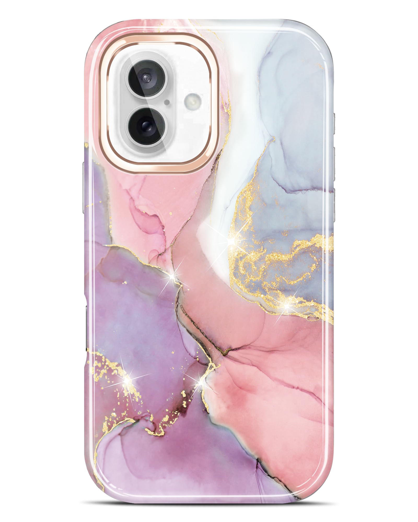JIAXIUFEN Case for iPhone 16 6.1" Sparkle Glitter Plating Design Slim Shockproof Protective TPU Cover Phone Case 2024 Marble Pink Purple