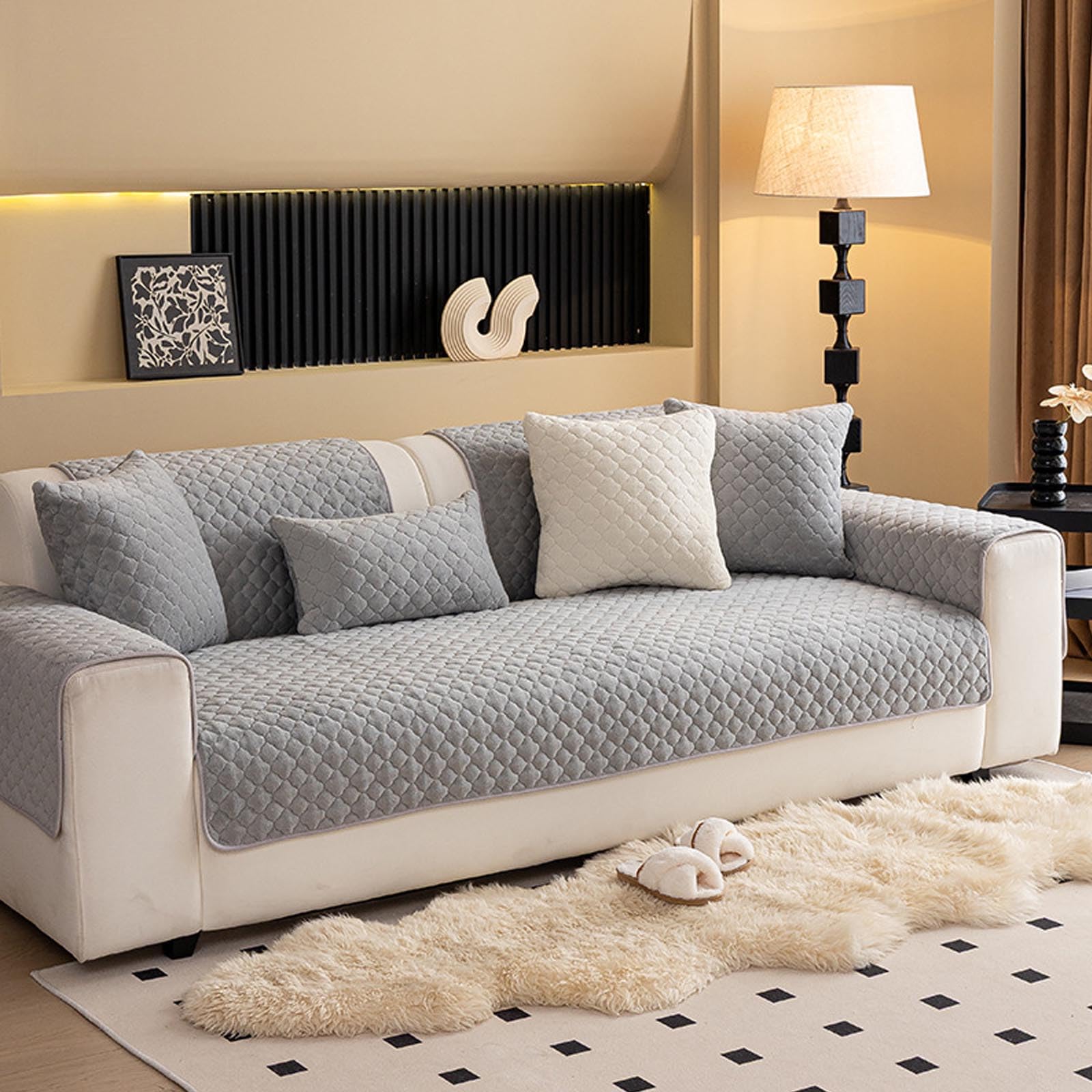 Housse de canapé polaire 1 à 4 places gris clair 70x150cm pour salon