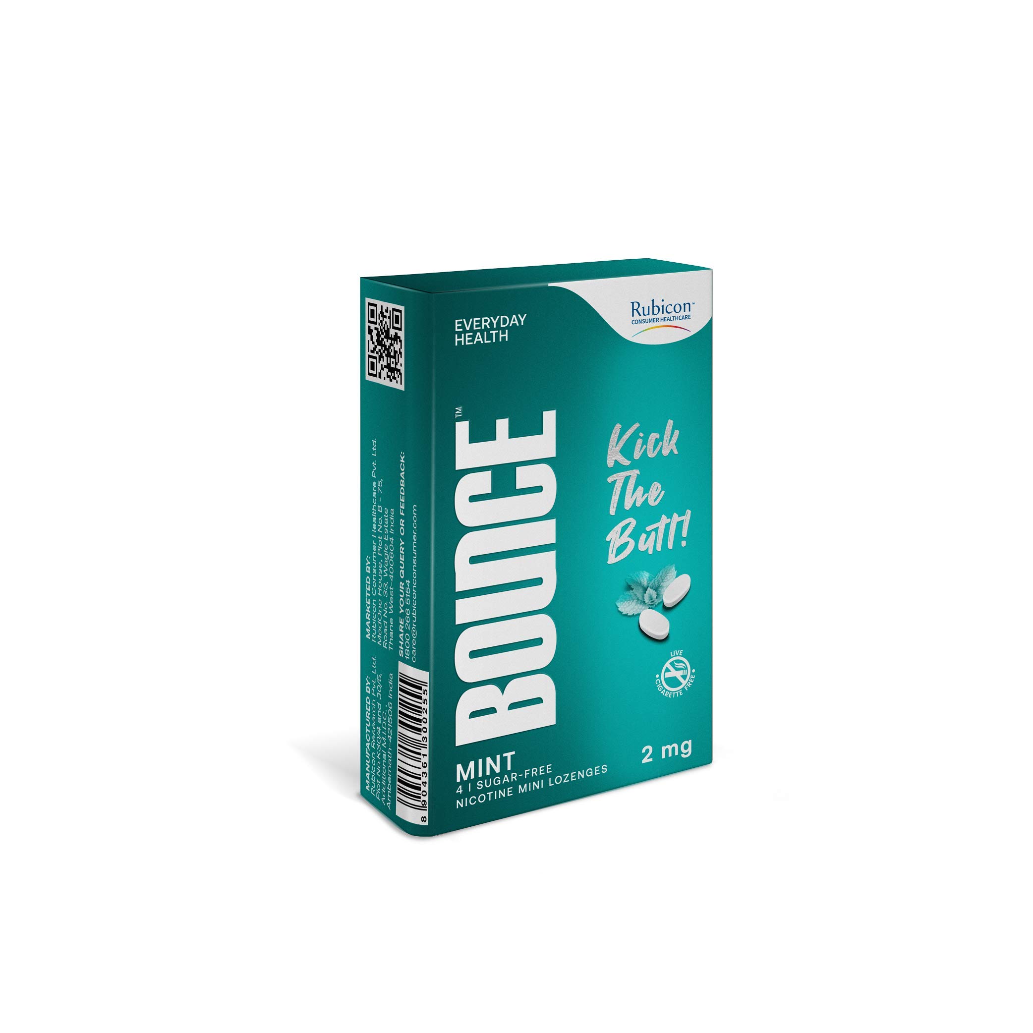 BOUNCE Nicotine Mini Lozenge 2 Mg | Mint flavour Sugar Free | USFDA Approved | Helps Quit Smoking | 15 Packs of 4 Lozenges
