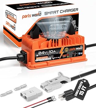 LithiumLogicTM 24V 10A LiFePO4 Charger with SB50 Anderson Plug, Accessory Wires & Temp Sensor; IP67 Waterproof with VoltReviveTM Recovery for forklifts, Pallet Jacks, Floor scrubbers & Scissor Lifts