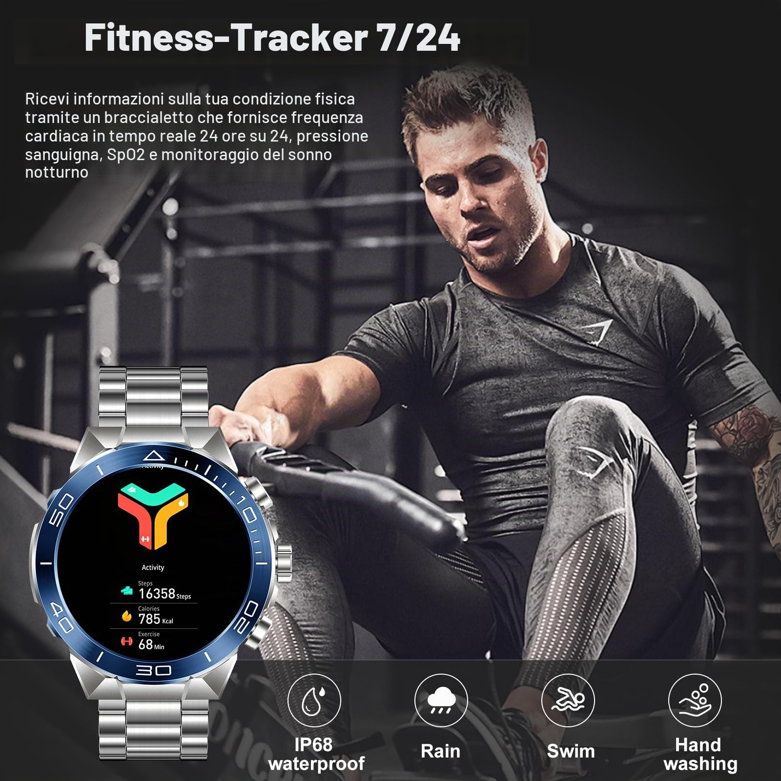 Smartwatch Uomo Impermeabile con Sport Contapassi