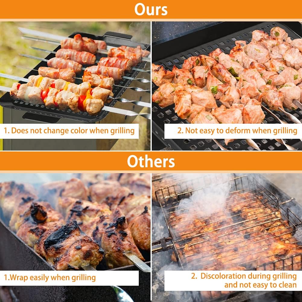 2PCS Grilling Pans BBQ ACETOP Nonstick Barbecue Grill Topper Outdoor Grill Baskets Stainless Steel BBQ Grill Tray with Perforated Bottom for Cookware Camping Fish Vegetable Shrimp Meat Indoor : Patio, Lawn & Garden