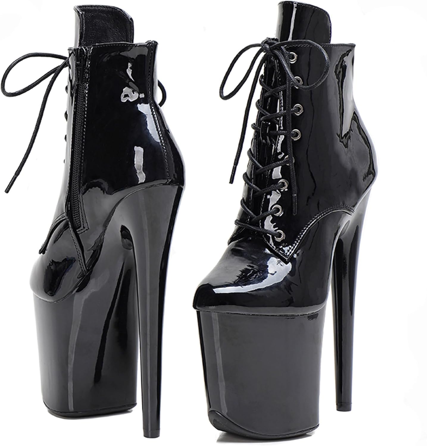 WUXIN H&P Women 8 Inch Exotic High Heel Platform Stiletto Lace-up Pole Dancing Ankle Boots Shoes