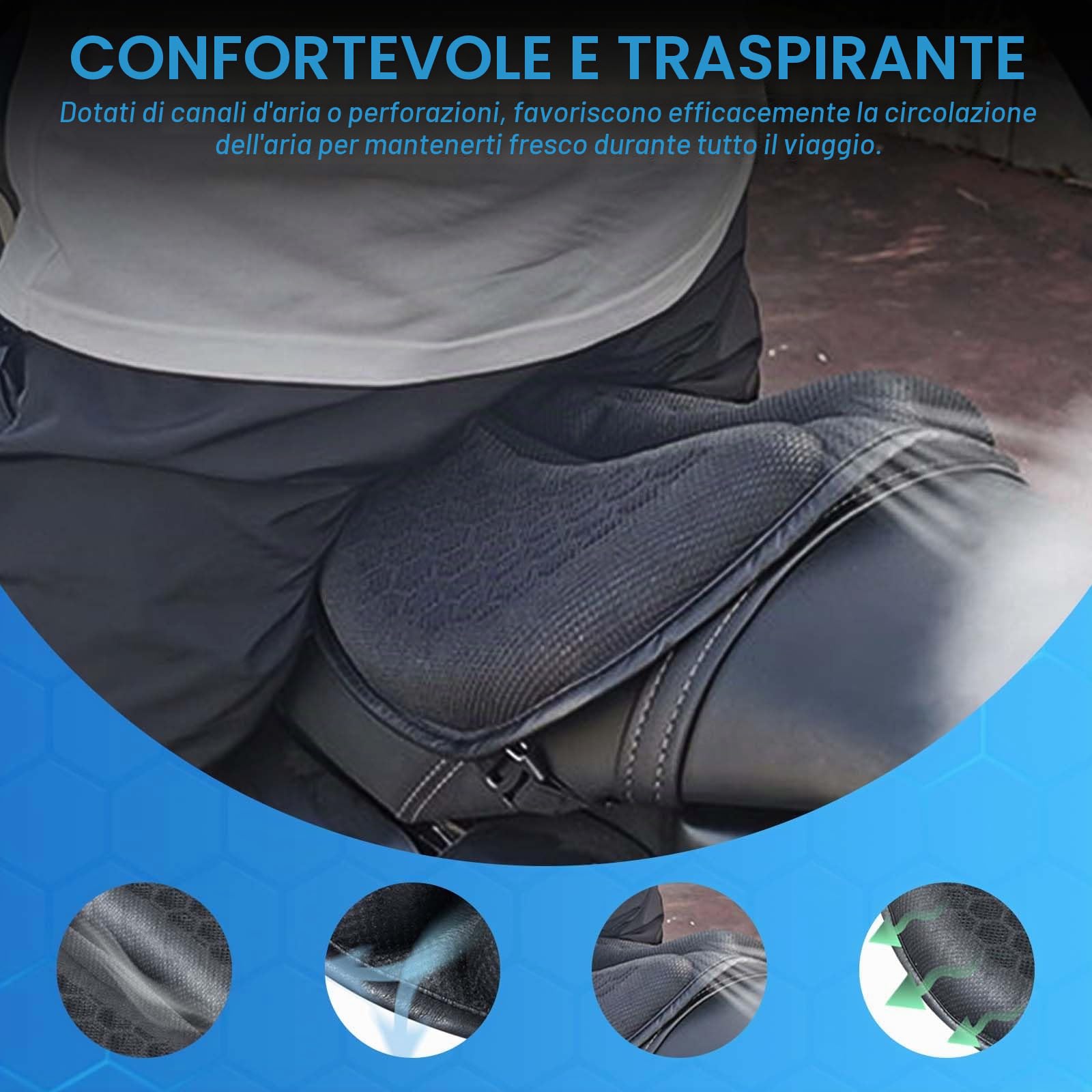 Cuscino per Sella Moto Pieghevole,Cuscino per Sella Moto a Nido d'ape 3D Altamente Elasticizzato,Polvere e Impermeabile,Confortevole e Traspirante,Adatto per Viaggi a Lunga Distanza