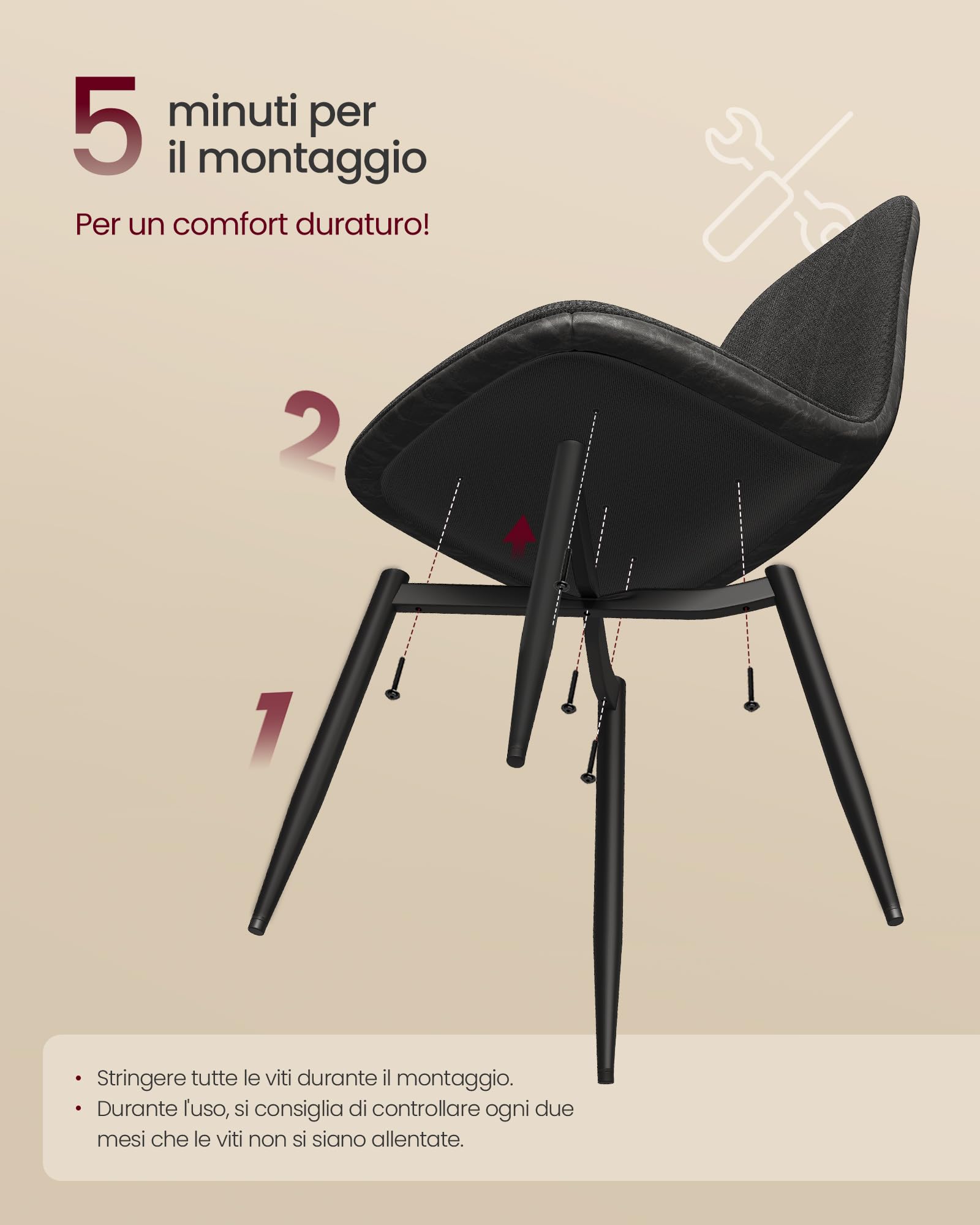 VASAGLE Sedie da Pranzo, Set di 4, Struttura in Metallo, Piedini Regolabili, Facile da pulire, Sedie Imbottite da Cucina, Tessuto Ciniglia, PU con Motivi di Ghiacciai, Grigio Ardesia KDC188G01