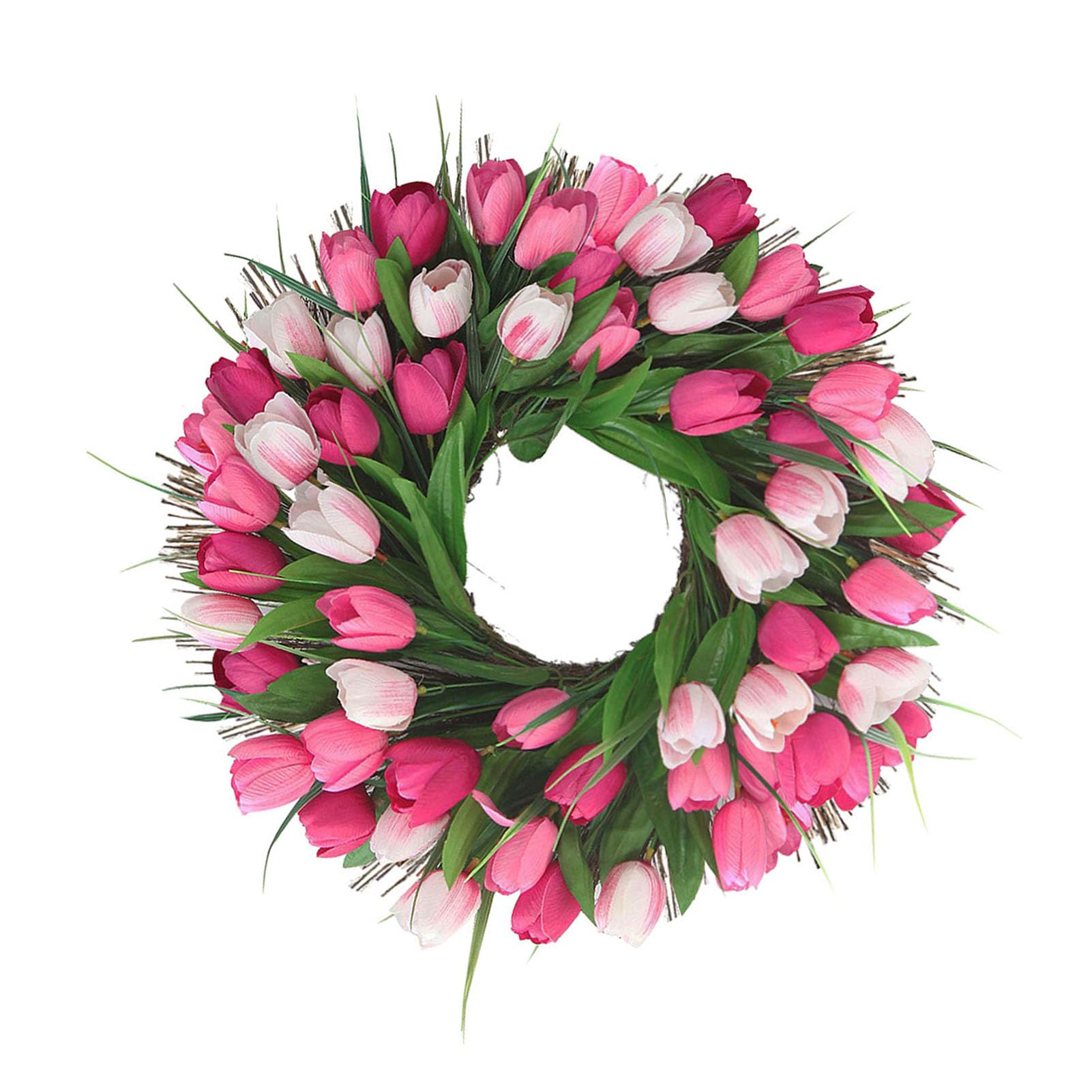 Frühlingskranz für die Haustür, 17,72 Zoll Realistischer Kranz, Künstliche Blumen-Sommer-Blumenkränze für die Ganze Saison für Tür, Hochzeit, Wand, Außen- und Innendekoration (Rosa Weiß)