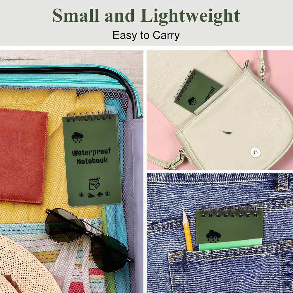 Carnets Étanches 5 Pièces 3 x 5 Pouces Bloc Note Spirale Mini Imperméables avec Stylo