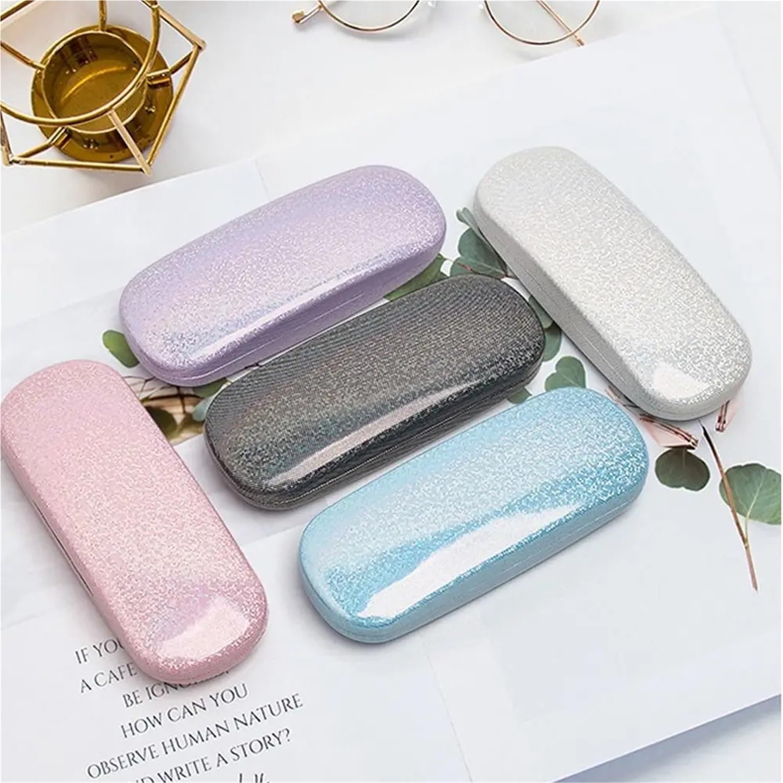 Brillenetui, Aufbewahrungsbox aus perlmuttfarbenem PU for Damen und Herren, bestehend Brillenetui, Sonnenbrillenetui Lesebrillenbox(Purple)