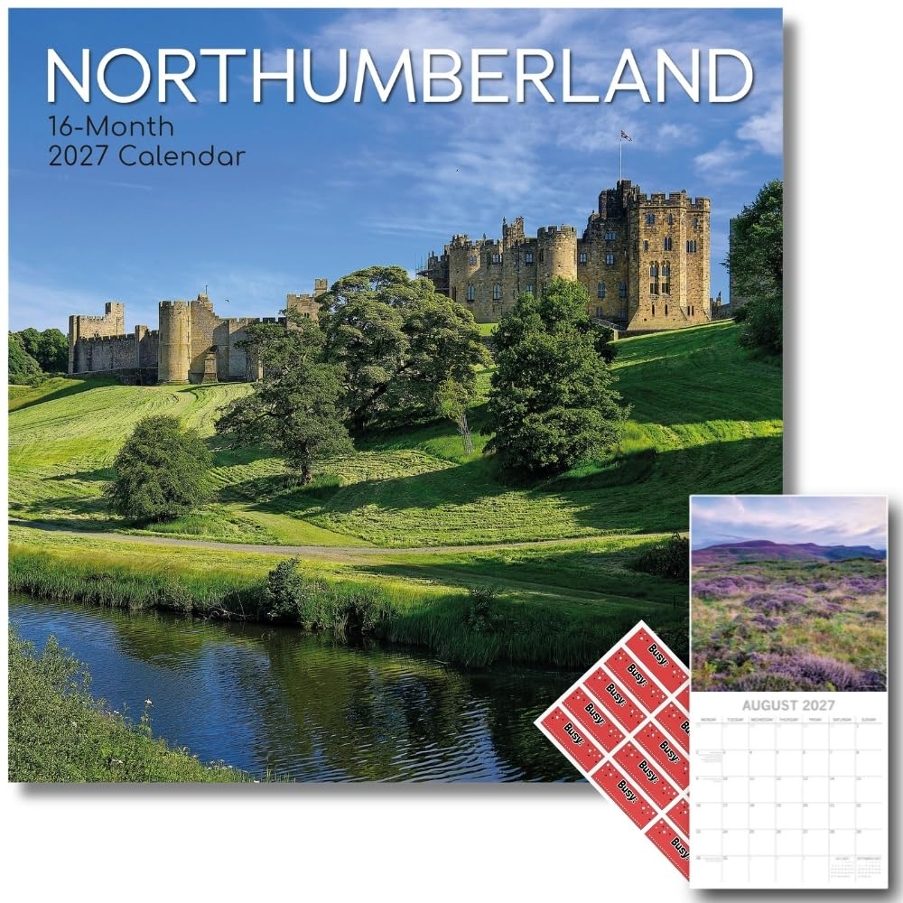 TGSC | Northumberland 2027 Calendar with Planner Stickers, 16-Month Square Wall Calendar (Sept 2026 to Dec 2027), Coastal Countryside Photography, Home and Office Organiser, 30 x 30 cm