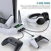 Vista 5 de PS5 PS5 Slim Stand and Cooling Station with Dual Controller Charging Station for PlayStation 5 Console, PS5 Accessories Incl. Controller Charger